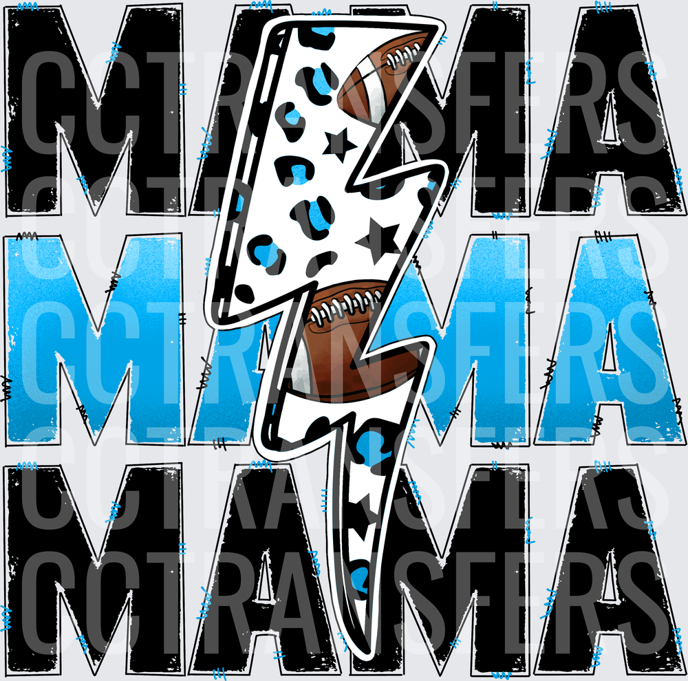 Mama Football Leopard Lightning Bolt Blue Stacked (DTF)