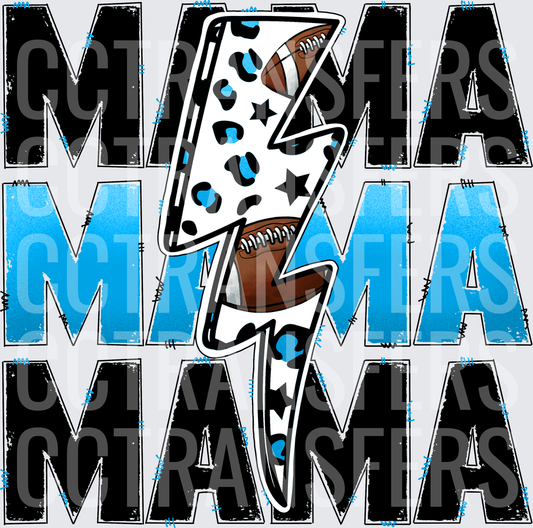 Mama Football Leopard Lightning Bolt Blue Stacked (DTF)