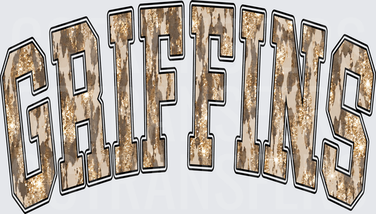 Griffins Arched Varsity Glitter Cowhide Letters (DTF)