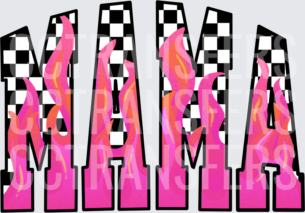 Mama Checkered Flag Pink Flames Bold Letters (DTF)