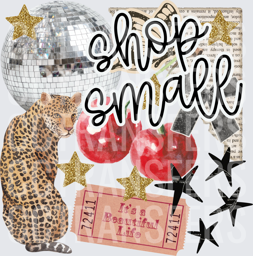 Shop Small Leopard Disco Ball Cherries Collage (DTF)