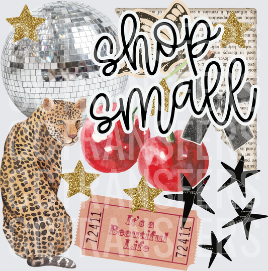 Shop Small Leopard Disco Ball Cherries Collage (DTF)