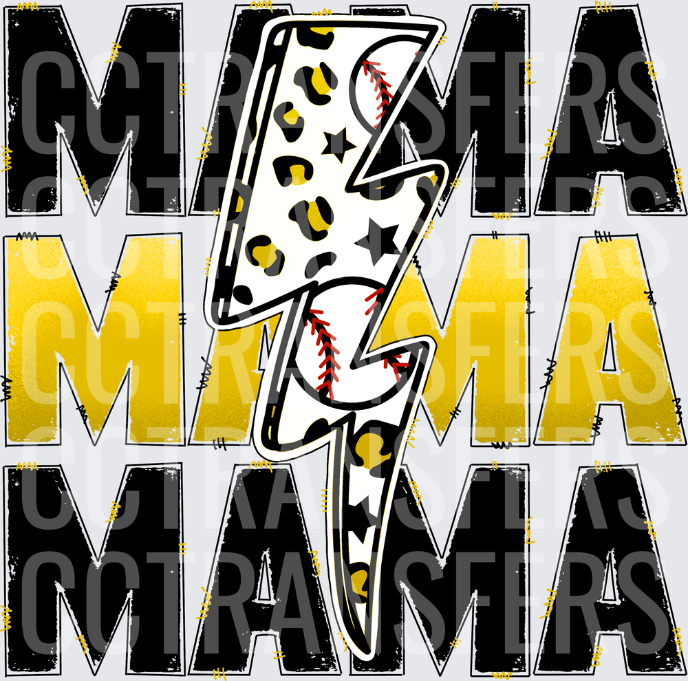 Mama Baseball Leopard Lightning Bolt Stacked Text (DTF)