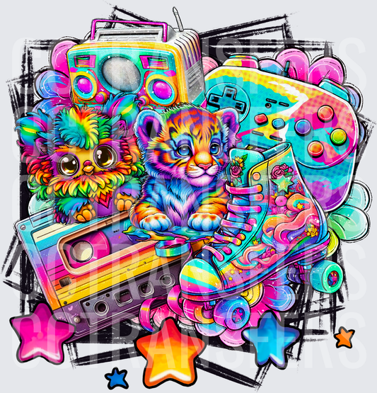 Retro 90s Rainbow Tiger Cub Furby Boombox Roller Skate (DTF)