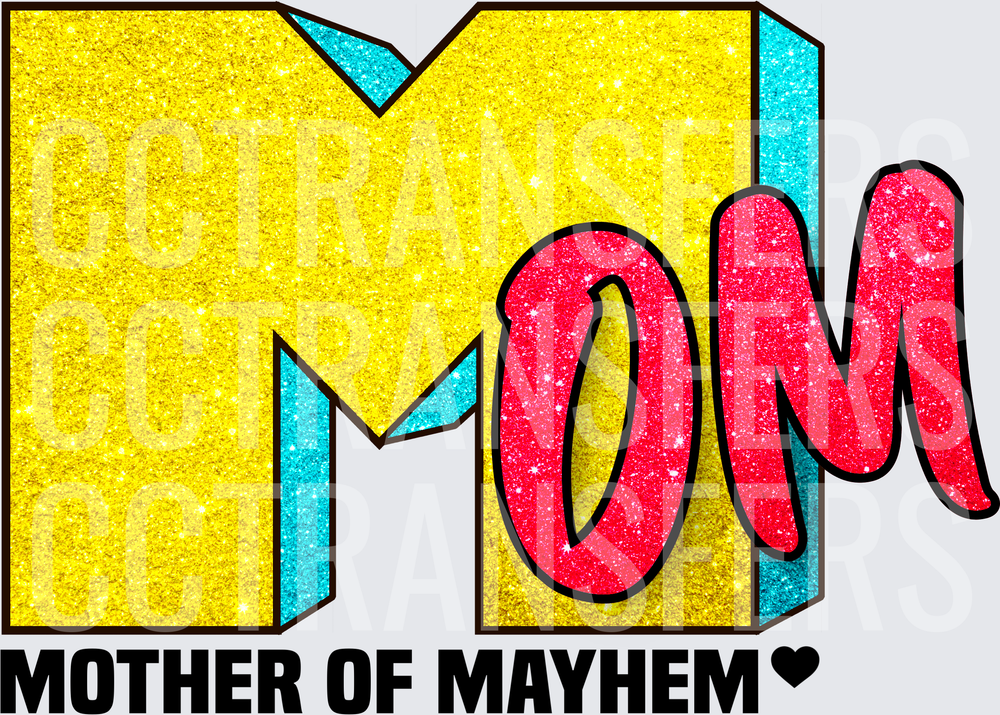 Glitter MOM Mother Of Mayhem Retro Logo (DTF)