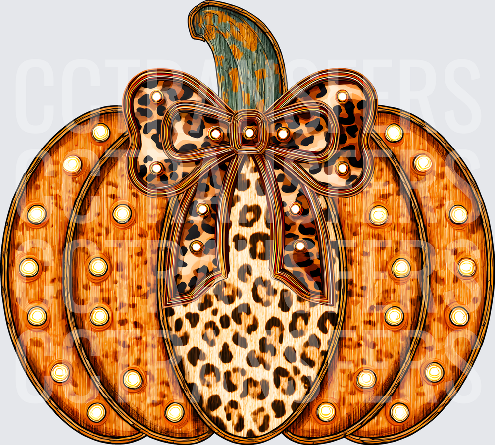 Leopard Print Marquee Light Pumpkin with Bow (DTF)