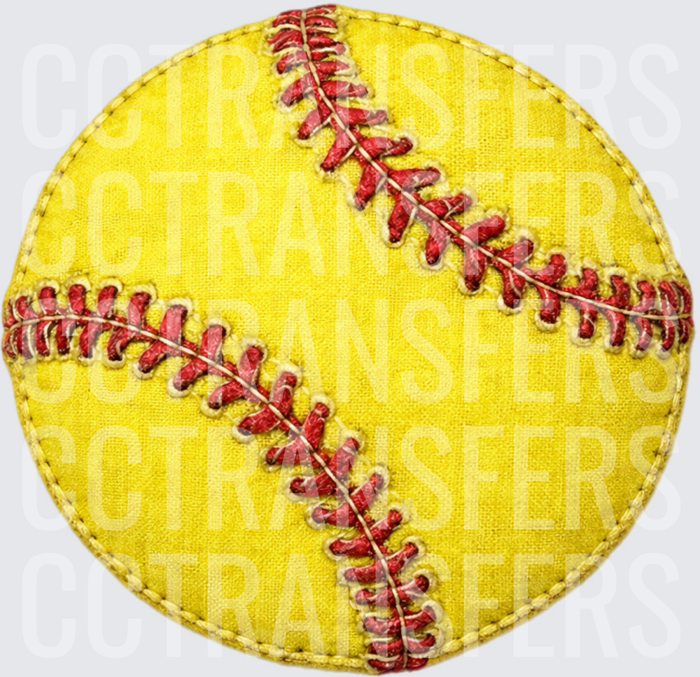 Yellow Softball Embroidery Patch Style Design (DTF)