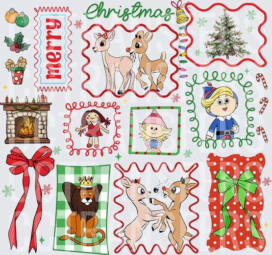 Merry Christmas Holiday Reindeer Elf Doll Lion Bundle (DTF)