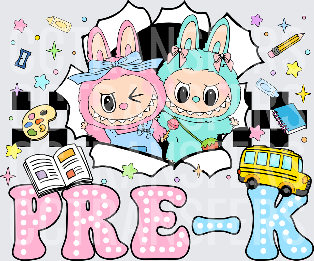 Cute Monster Bunny Duo Pre-K School Supplies (DTF)