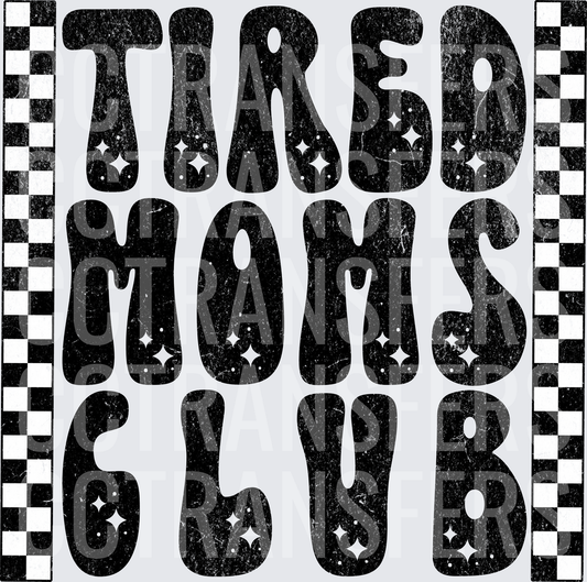 Tired Moms Club Retro Groovy Checkered Distressed (DTF)