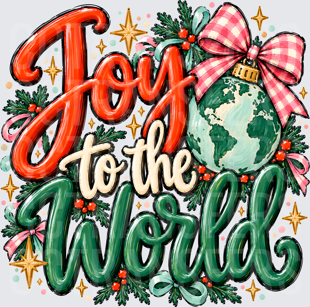 Joy to the World Globe Ornament Pink Bow Holly Christmas (DTF)