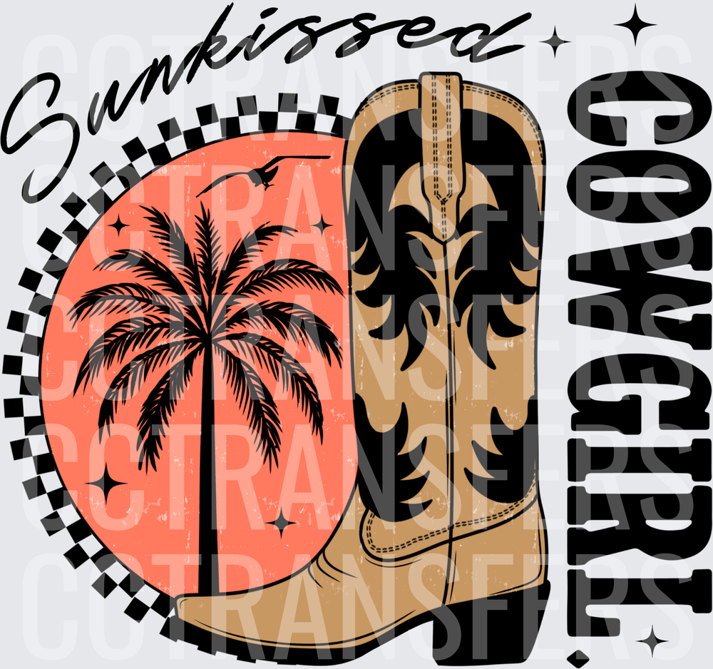 Sunkissed Cowgirl Western Boot Palm Tree Sunset (DTF)