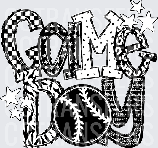 Game Day Baseball Mixed Pattern Bold Lettering Stars (DTF)