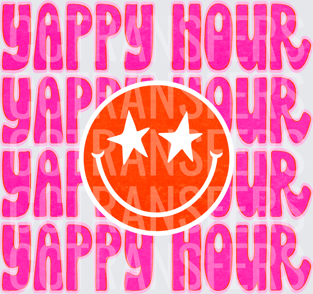 Yappy Hour Retro Groovy Smiley Face Star Eyes (DTF)