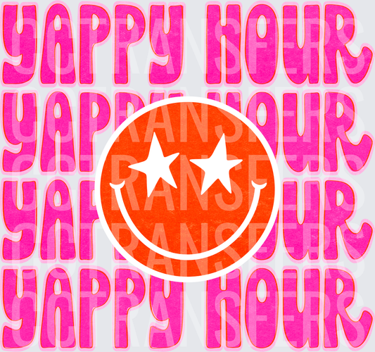 Yappy Hour Retro Groovy Smiley Face Star Eyes (DTF)