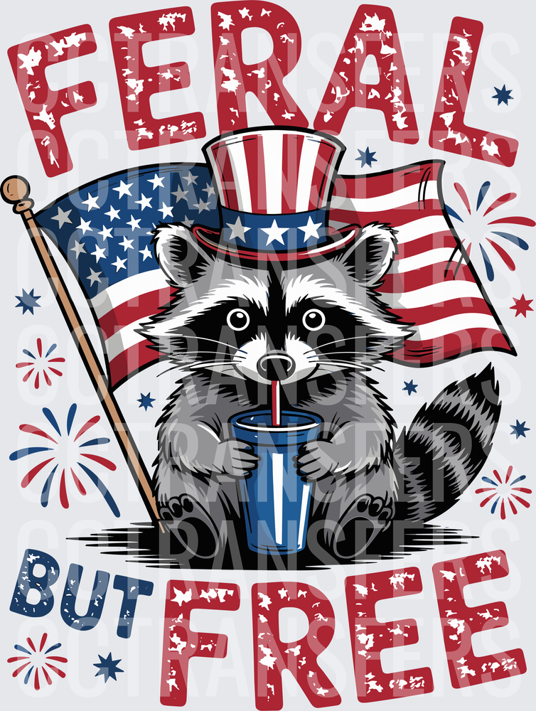 Feral But Free Patriotic Raccoon Uncle Sam Hat Flag (DTF)