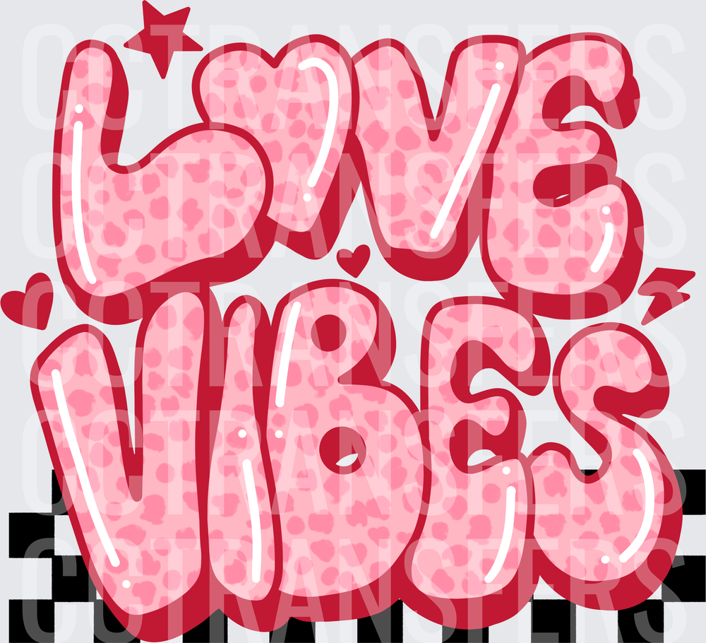 Love Vibes Bubble Letter Leopard Print Valentine Design (DTF)