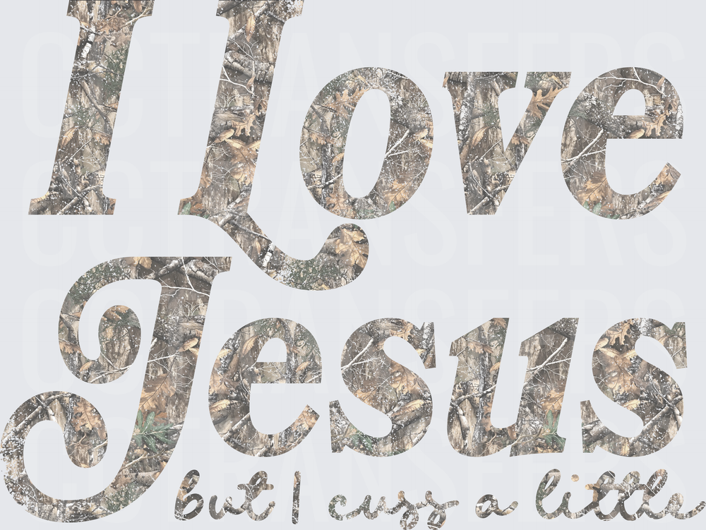 I Love Jesus But I Cuss A Little Camo Text (DTF)