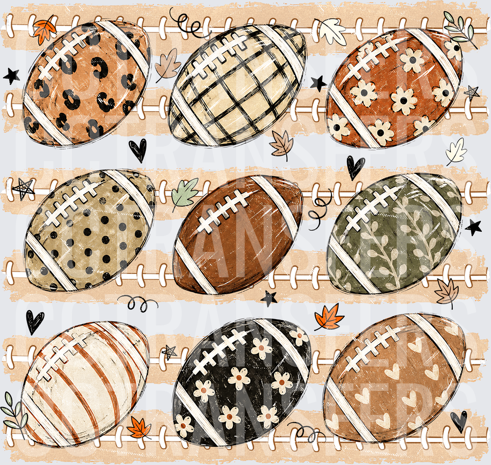 Patterned Football Grid Boho Fall Leaves Hearts (DTF)