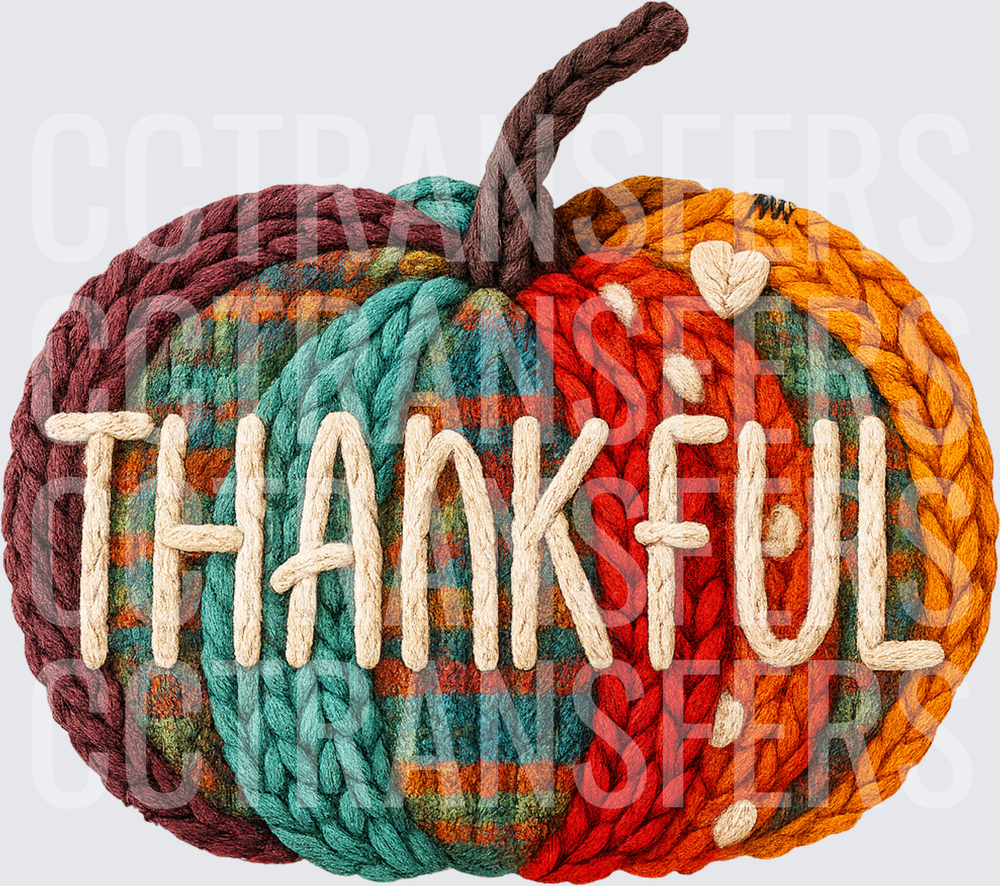 Thankful Colorful Yarn Knit Pumpkin Fall (DTF)