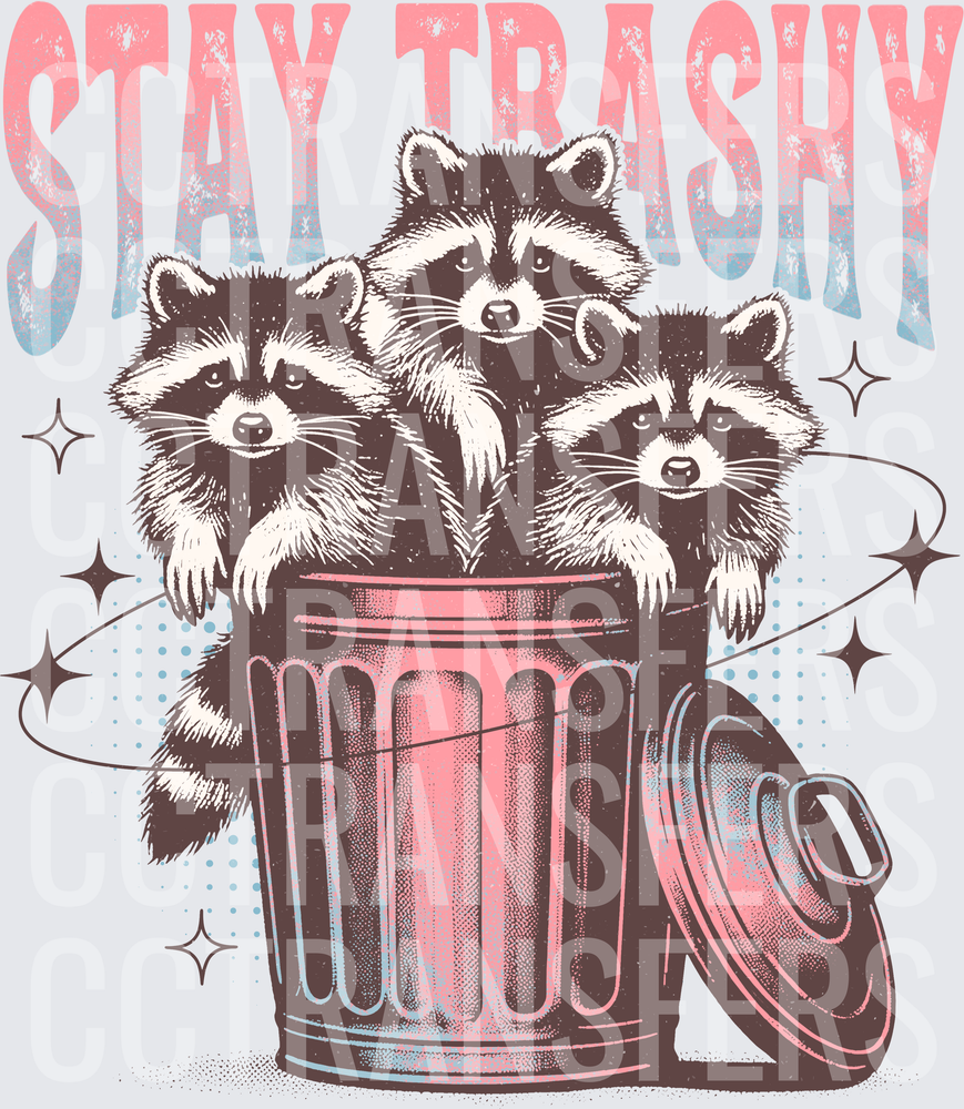 Stay Trashy Raccoons in Trash Can (DTF)