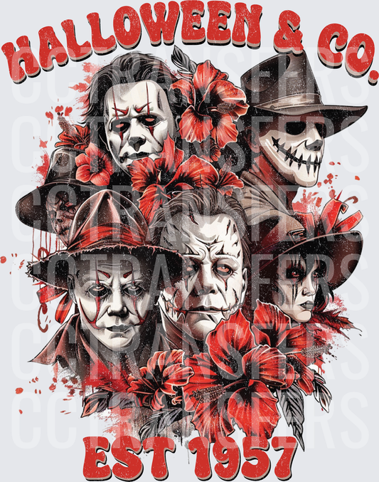 Halloween & Co Est 1957 Michael Myers Collage Red Floral (DTF)