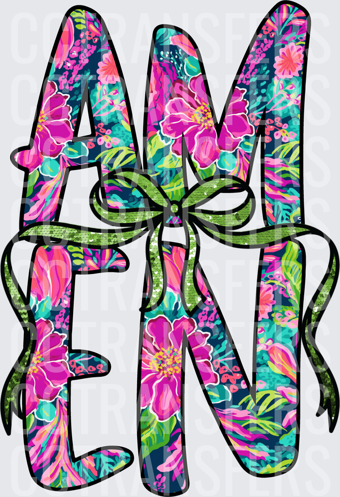 Amen Floral Bow Tropical Pattern Letters (DTF)