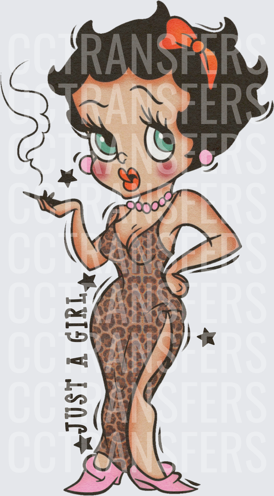 Just A Girl Curvy Cartoon Pin-Up Leopard Dress Stars (DTF)