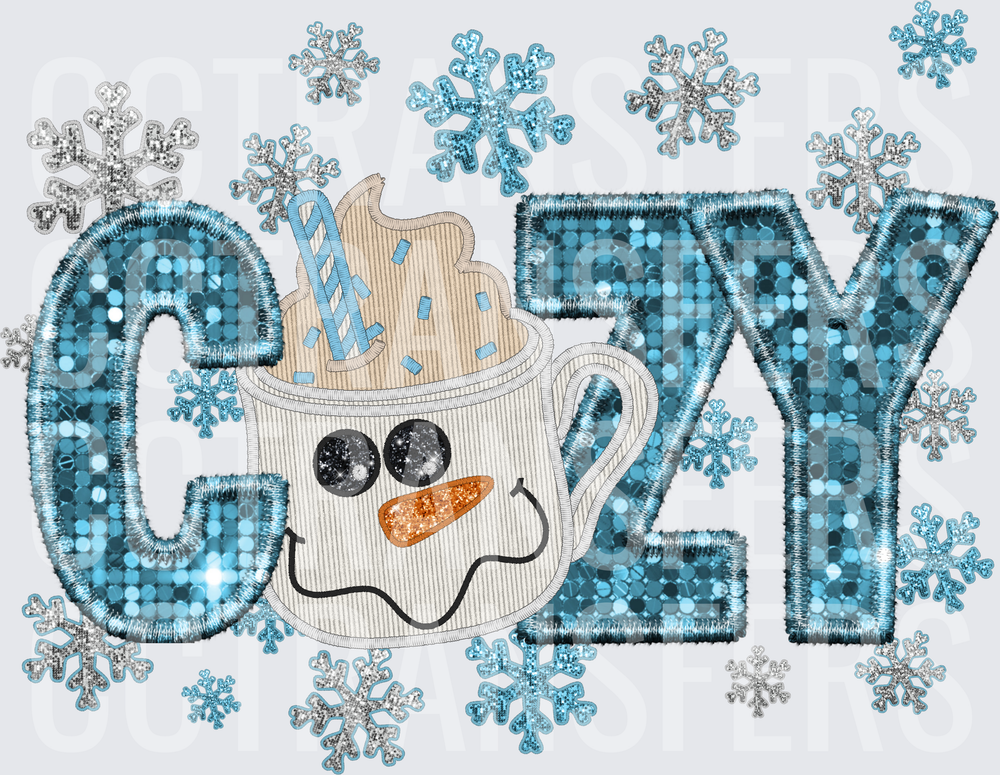 Cozy Sequin Snowman Hot Cocoa Mug Snowflakes (DTF)