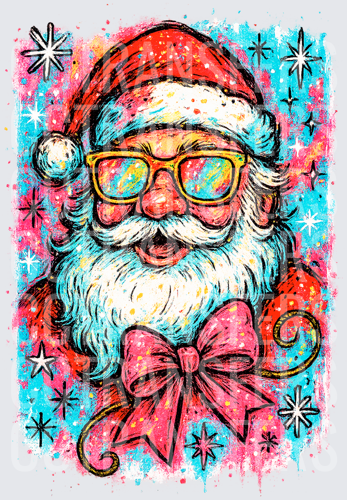 Retro Cool Santa Claus Yellow Sunglasses Pink Bow (DTF)