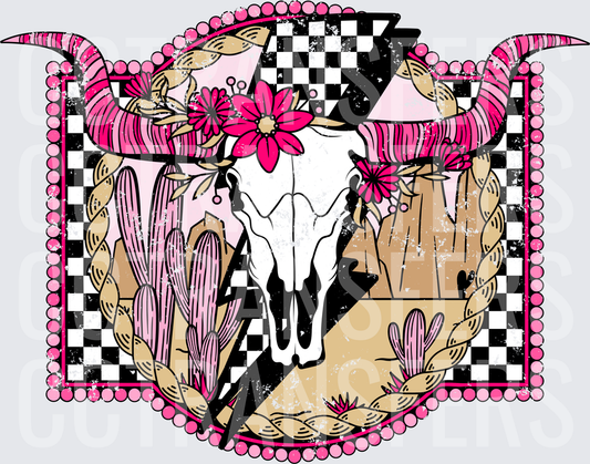 Boho Bull Skull Checkered Lightning Bolt Floral Cactus (DTF)