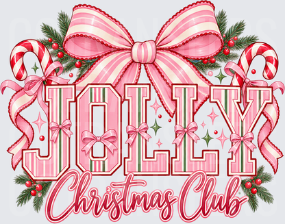 Jolly Christmas Club Pink Bow Candy Cane Holiday (DTF)