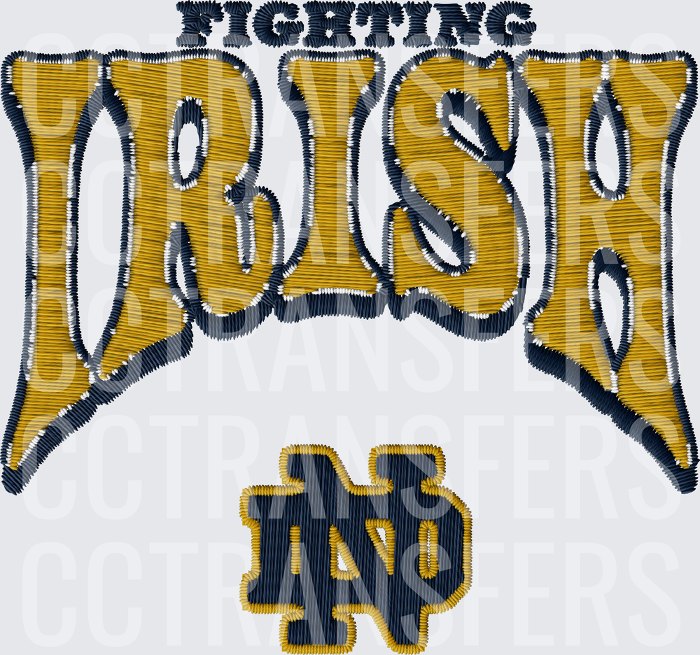 Fighting Irish ND Embroidery Style Lettering (DTF)