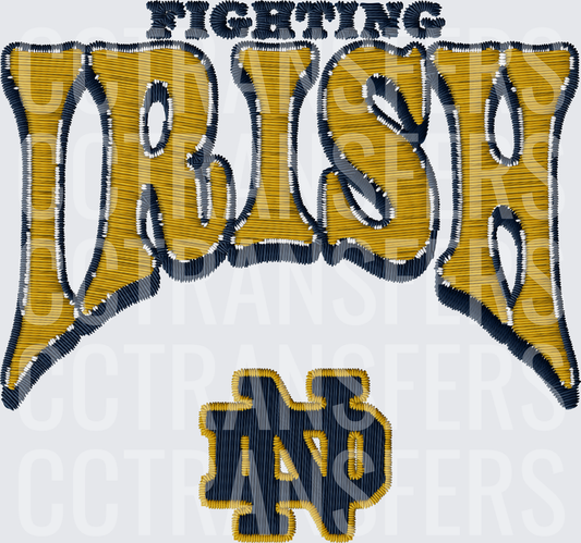 Fighting Irish ND Embroidery Style Lettering (DTF)