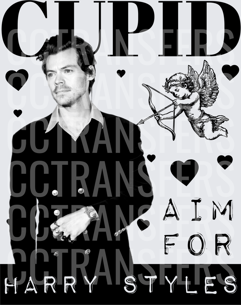 Cupid Aim For Harry Styles Black White Hearts Design (DTF)
