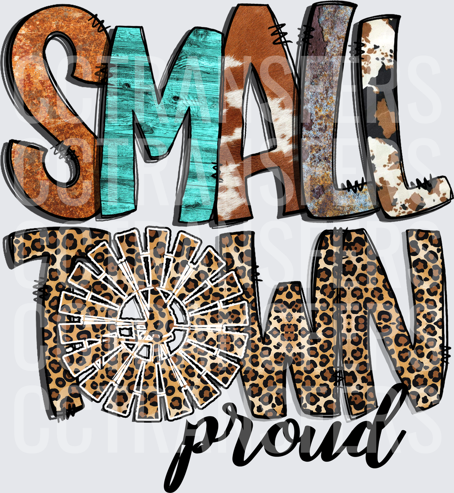 Small Town Proud Leopard Turquoise Western Windmill (DTF)