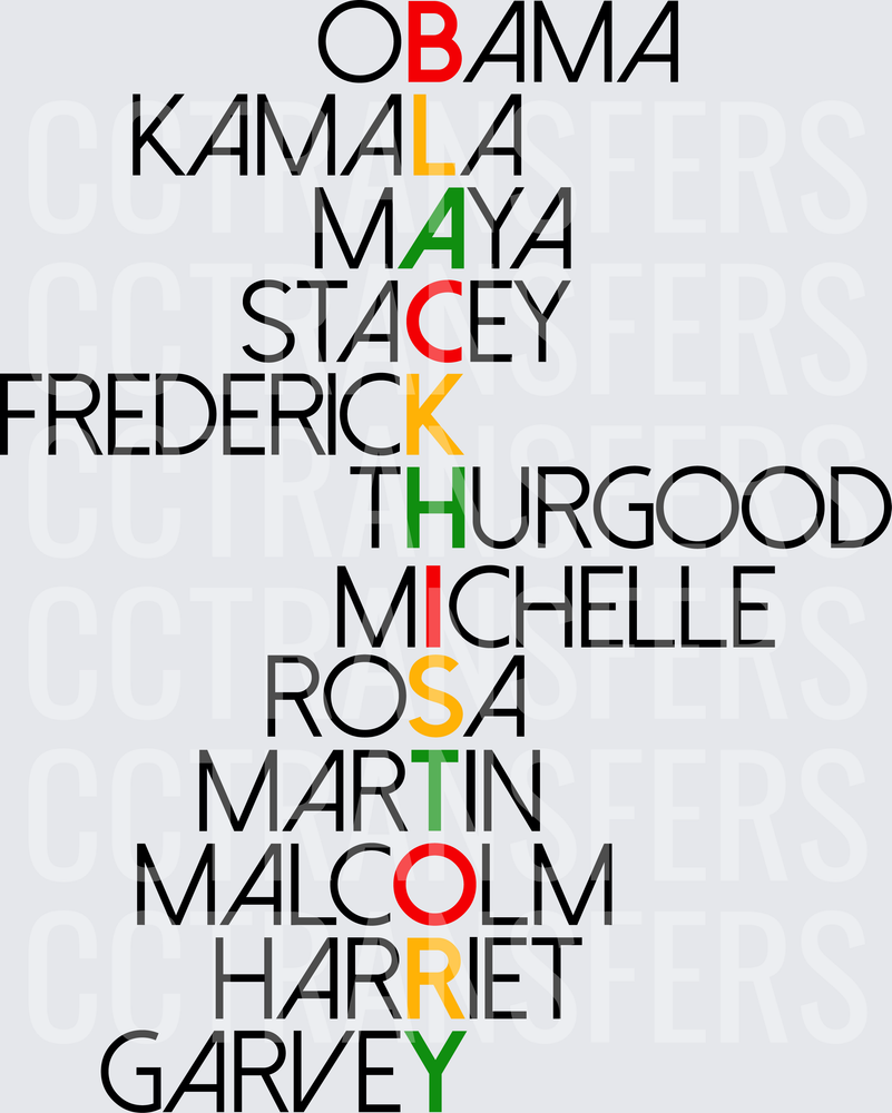 Black History Icons Name Word Art Pan-African Colors (DTF)
