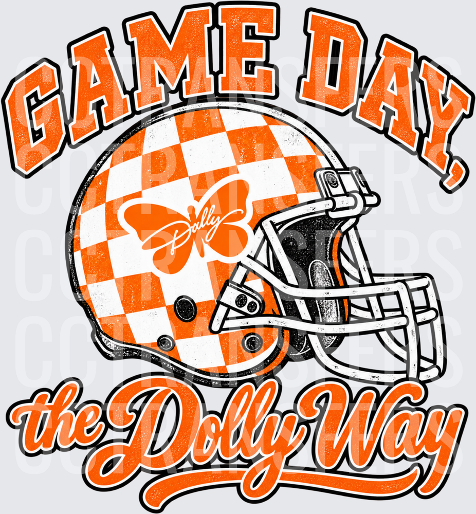 Game Day The Dolly Way Orange Checkered Football Helmet (DTF)