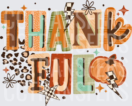 Thankful Fall Patchwork Leopard Pumpkin Boho Design (DTF)