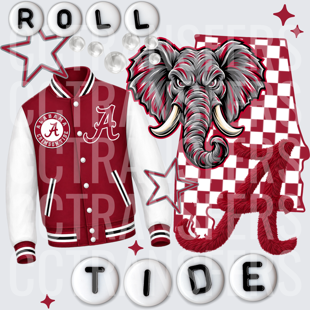 Roll Tide Crimson Varsity Jacket Elephant State (DTF)