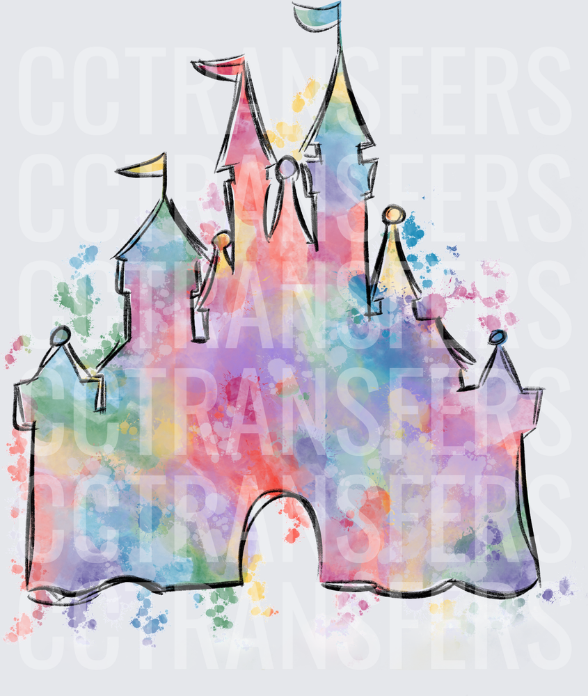 Watercolor Splash Fairytale Castle Sketch (DTF)