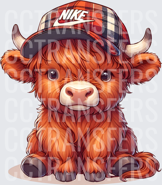 Cute Baby Highland Cow Red Plaid Baseball Cap (DTF)