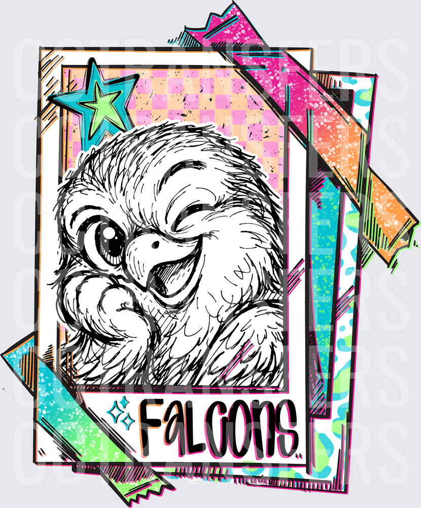 Retro Falcons Mascot Sketch Trading Card Style (DTF)