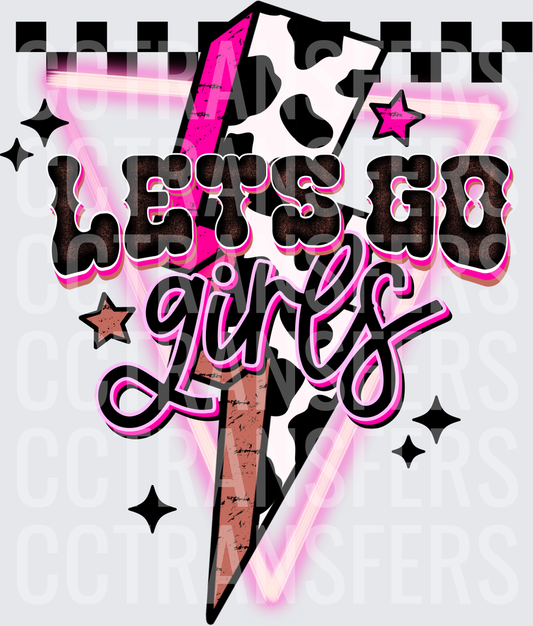 Let's Go Girls Cow Print Lightning Bolt Checkered (DTF)