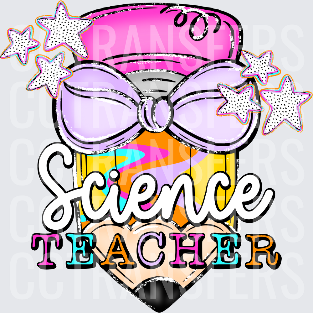 Science Teacher Bowtie Pencil Stars (DTF)