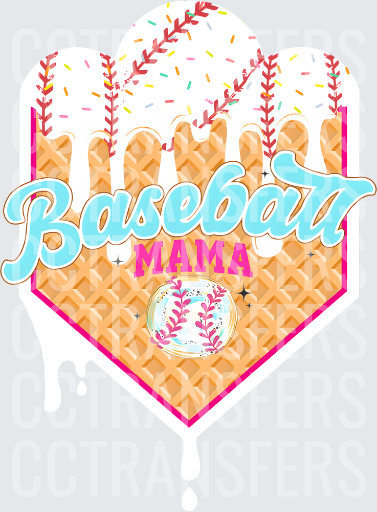 Baseball Mama Waffle Cone Home Plate with Sprinkles (DTF)