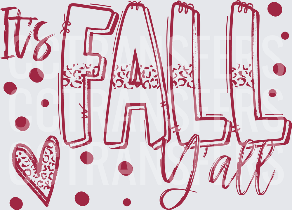 It's Fall Y'all Leopard Heart Polka Dot Maroon (DTF)