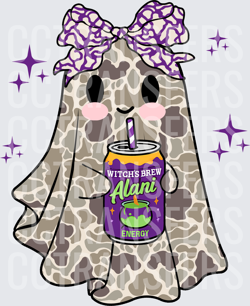 Camo Ghost Bow Witch's Brew Alani Energy Can (DTF)