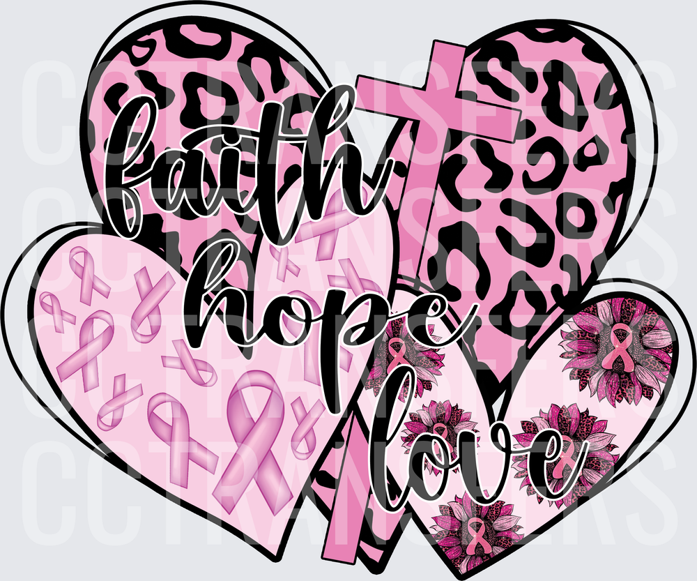 Faith Hope Love Pink Ribbon Hearts Cross Leopard Floral (DTF)