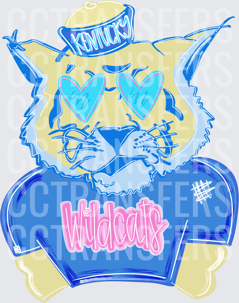 Wildcat Mascot Heart Sunglasses Blue Spirit Graphic (DTF)